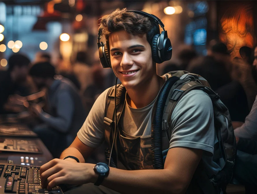A video game boy smiling face camera A video game boy smiling face camera